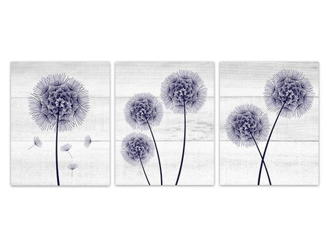 Rustic Home Decor CANVAS, Navy and White Dandelion Art, Bathroom Wall Decor, Wood Effect Dandelion Bedroom Decor, Nursery Wall Art - HOME193
