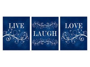 Blue Wall Art, Navy Home Decor, Live Laugh Love CANVAS, Bathroom Decor, Navy Bedroom Wall Art, Nursery Wall Art, Wall Hangings - HOME197