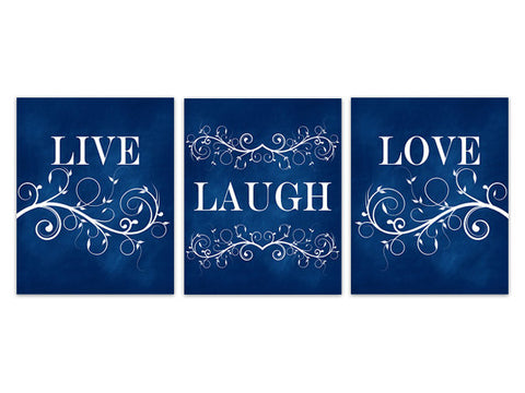 Blue Wall Art, Navy Home Decor, Live Laugh Love CANVAS, Bathroom Decor, Navy Bedroom Wall Art, Nursery Wall Art, Wall Hangings - HOME197