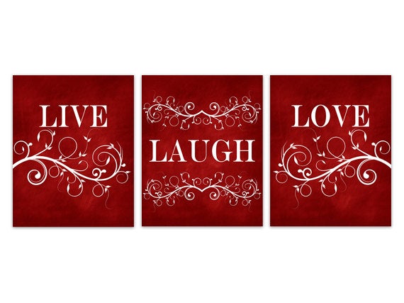 Live Laugh Love CANVAS, Red Wall Art, Burgundy Home Decor, Bathroom Wall Decor, Bedroom Wall Art, Nursery Wall Art, Wall Hangings - HOME198