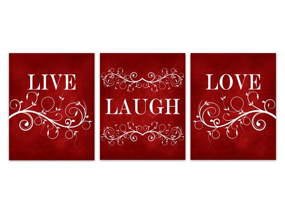 Live Laugh Love CANVAS, Red Wall Art, Burgundy Home Decor, Bathroom Wall Decor, Bedroom Wall Art, Nursery Wall Art, Wall Hangings - HOME198