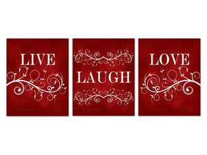 Live Laugh Love CANVAS, Red Wall Art, Burgundy Home Decor, Bathroom Wall Decor, Bedroom Wall Art, Nursery Wall Art, Wall Hangings - HOME198