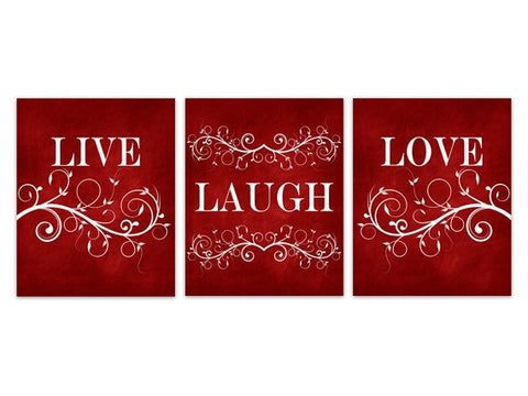 Live Laugh Love CANVAS, Red Wall Art, Burgundy Home Decor, Bathroom Wall Decor, Bedroom Wall Art, Nursery Wall Art, Wall Hangings - HOME198