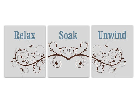 Bathroom Decor CANVAS, Teal and Brown Bathroom Wall Art, Relax Soak Unwind Bathroom Wall Decor, Silver Bath Art Prints, Home Decor - BATH142