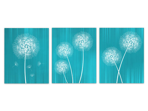 Turquoise Dandelion Bedroom Decor, Home Decor CANVAS, Teal and White Dandelion Art, Bathroom Wall Decor, Nursery Wall Art - HOME209