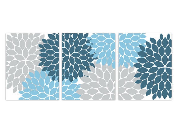 Wall Art Canvas, Bedroom Decor, Flower Burst Design, Blue and Gray Home Decor, Blue Bathroom CANVAS or PRINTS, Nursery Prints - HOME220