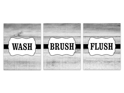 Wash Brush Flush, Gray Bathroom Decor, Rustic Kids Bathroom Wall Decor, Bathroom Rules CANVAS or PRINTS, Brother Sister Bathroom - BATH175