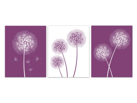 Canvas Wall Art, Purple and White Home Decor CANVAS or PRINTS, Nursery Art, Bathroom Canvas, Dandelion Print, Bedroom Art PRINTS - HOME225