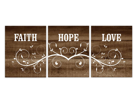 Bible Verse CANVAS, Faith Hope Love Wall Art, Rustic Home Decor, Brown Bedroom Wall Decor, Entryway Decor - HOME227