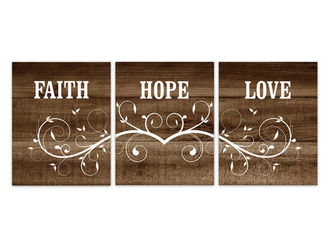 Bible Verse CANVAS, Faith Hope Love Wall Art, Rustic Home Decor, Brown Bedroom Wall Decor, Entryway Decor - HOME227