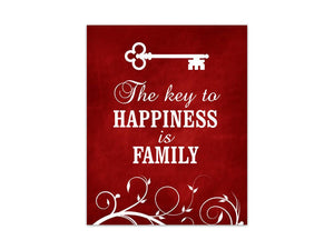 Red Scroll Family Wall Art "The Key to Happiness is Family" - HOME239