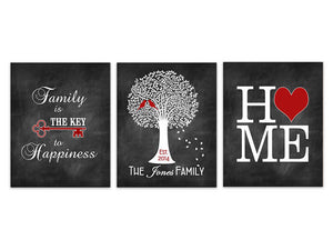 Custom Family Tree, CANVAS or PRINTS, Family is The Key to Happiness, Love Birds Art, Home Sign, Chalkboard Wall Art - HOME248