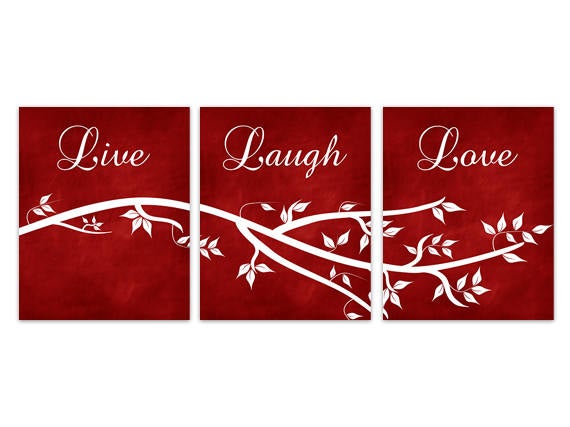 Live Laugh Love Canvas or Prints, Modern Home Decor Art Prints, Red Home Decor, Tree Branches Art, Floral Bedroom Decor - HOME251