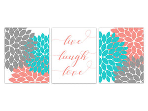 Coral and Aqua Bedroom CANVAS Wall Art, Live Laugh Love, Bedroom Decor, Typography Art Print, Home Decor Wall Art - HOME269