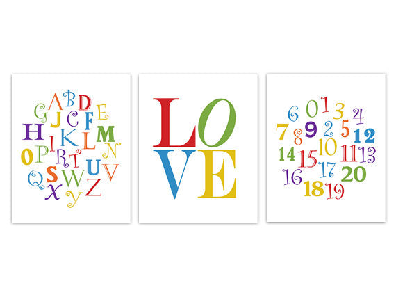 LOVE Print, Boy Room Canvas or Prints, Rainbow Art Print, ABC Wall Art, ABC 123, Playroom Wall Art, Kid Room Decor - KIDS273