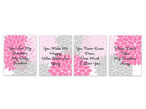You Are My Sunshine CANVAS or PRINTS Nursery Wall Art, Pink and Gray Nursery, Nursery Quote Art, Baby Girl Modern Nursery Art - KIDS275