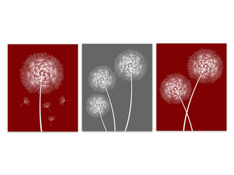 Red and Gray Home Decor CANVAS or PRINTS, Dandelion Wall Art, Nursery Art, Bathroom Canvas, Dandelion Print - HOME232