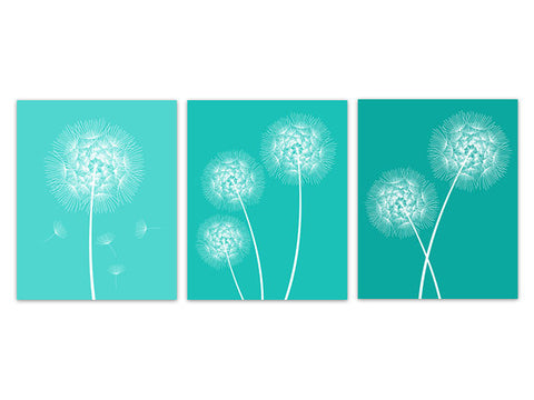 Turquoise Home Decor CANVAS or PRINTS, Dandelion Wall Art, Nursery Art, Aqua Bathroom Canvas, Dandelion Print - HOME233