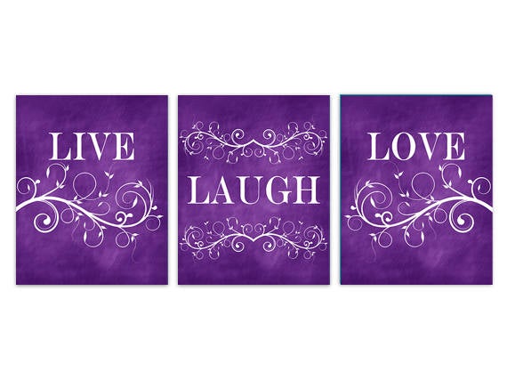 Live Laugh Love Wall Art, Purple Decor, Entryway Decor, Bedroom Art Canvas Print, Nursery Decor, Purple Bathroom Art - HOME234