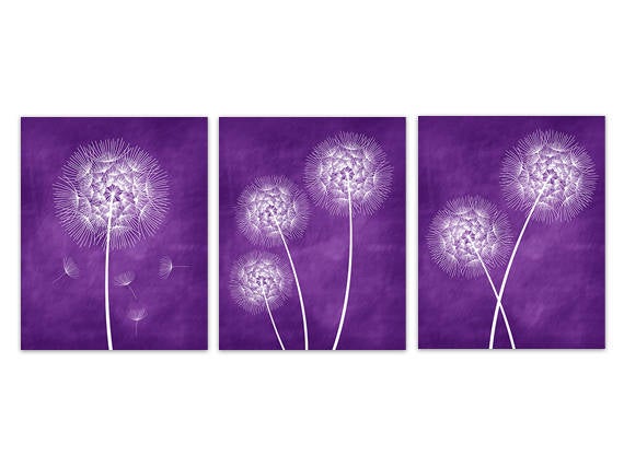 Purple Home Decor CANVAS or PRINTS, Dandelion Wall Art, Girl Nursery Art, Purple Bathroom Canvas, Dandelion Print - HOME235