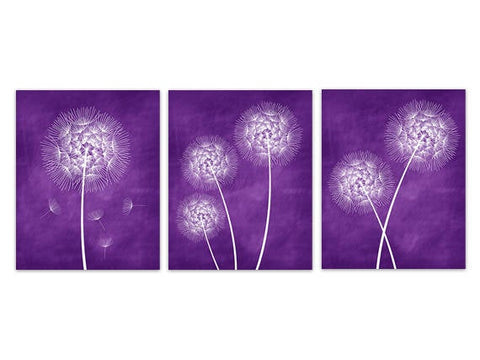 Purple Home Decor CANVAS or PRINTS, Dandelion Wall Art, Girl Nursery Art, Purple Bathroom Canvas, Dandelion Print - HOME235
