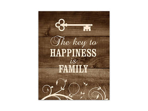 Brown Rustic Scroll Family Wall Art "The Key to Happiness is Family" - HOME238