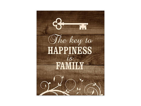 Brown Rustic Scroll Family Wall Art "The Key to Happiness is Family" - HOME238