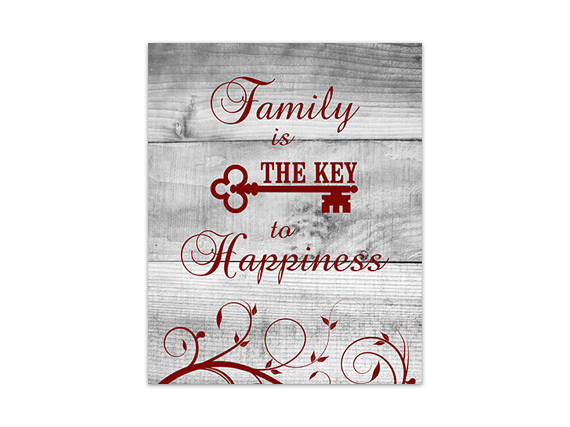 Gray & Red Scroll Family Wall Art "Family is The Key to Happiness" - HOME244