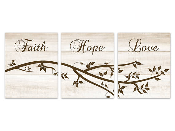 Faith Hope Love Wall Art, Bible Verse CANVAS, Rustic Home Decor, Brown Bedroom Wall Decor, Entryway Decor, Family Room Decor - HOME252