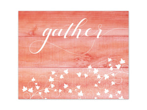 Coral Farmhouse Wall Art for Kitchen, Dining Room, Living Room - "Gather" Sign - HOME287