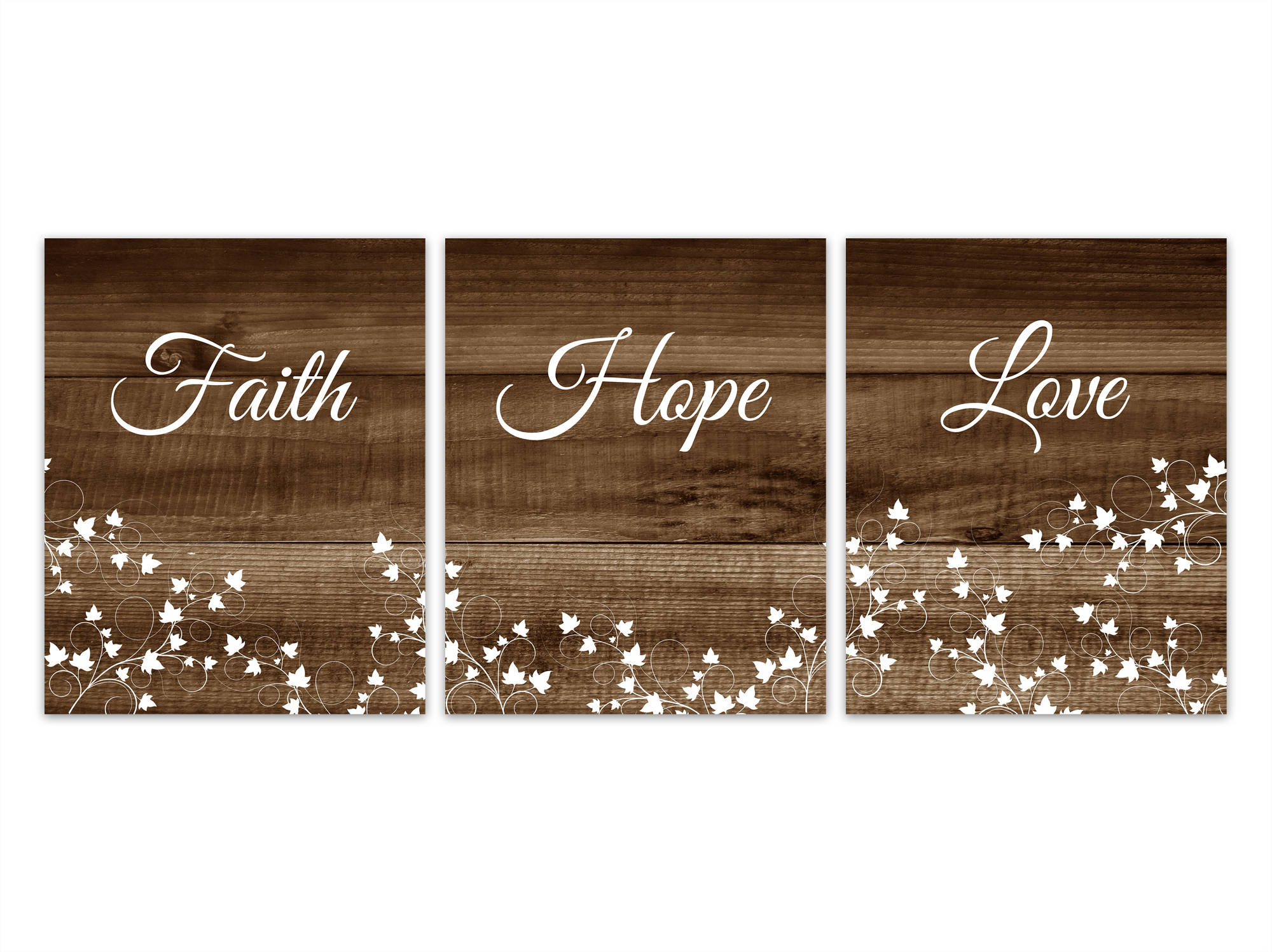 Faith Hope Love, Rustic Wall Art, Home Decor CANVAS, Living Room Decor, Religious Ivy Art Prints, 1 Corinthians 13, Bible Verse - HOME292