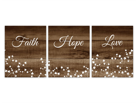 Faith Hope Love, Rustic Wall Art, Home Decor CANVAS, Living Room Decor, Religious Ivy Art Prints, 1 Corinthians 13, Bible Verse - HOME292