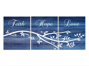 Faith Hope Love Wall Art, Bible Verse CANVAS, Rustic Home Decor, Blue Bedroom Wall Decor, Entryway Decor, Religious Wall Art - HOME295