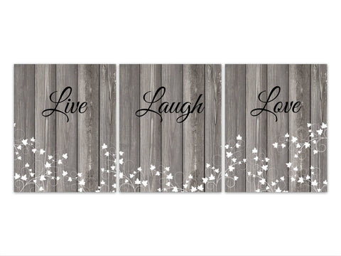 Live Laugh Love, Rustic Home Decor Wall Art Prints or Canvas, Ivy Prints, Gray Farmhouse Decor, Bedroom Wall Art, Family Room Sign - HOME296