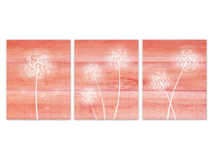 Coral Wall Art PRINTS or CANVAS, Dandelion Art, Home Decor, Coral Bedroom Art, Coral Nursery, Wood Effect, Country Home Decor - HOME282