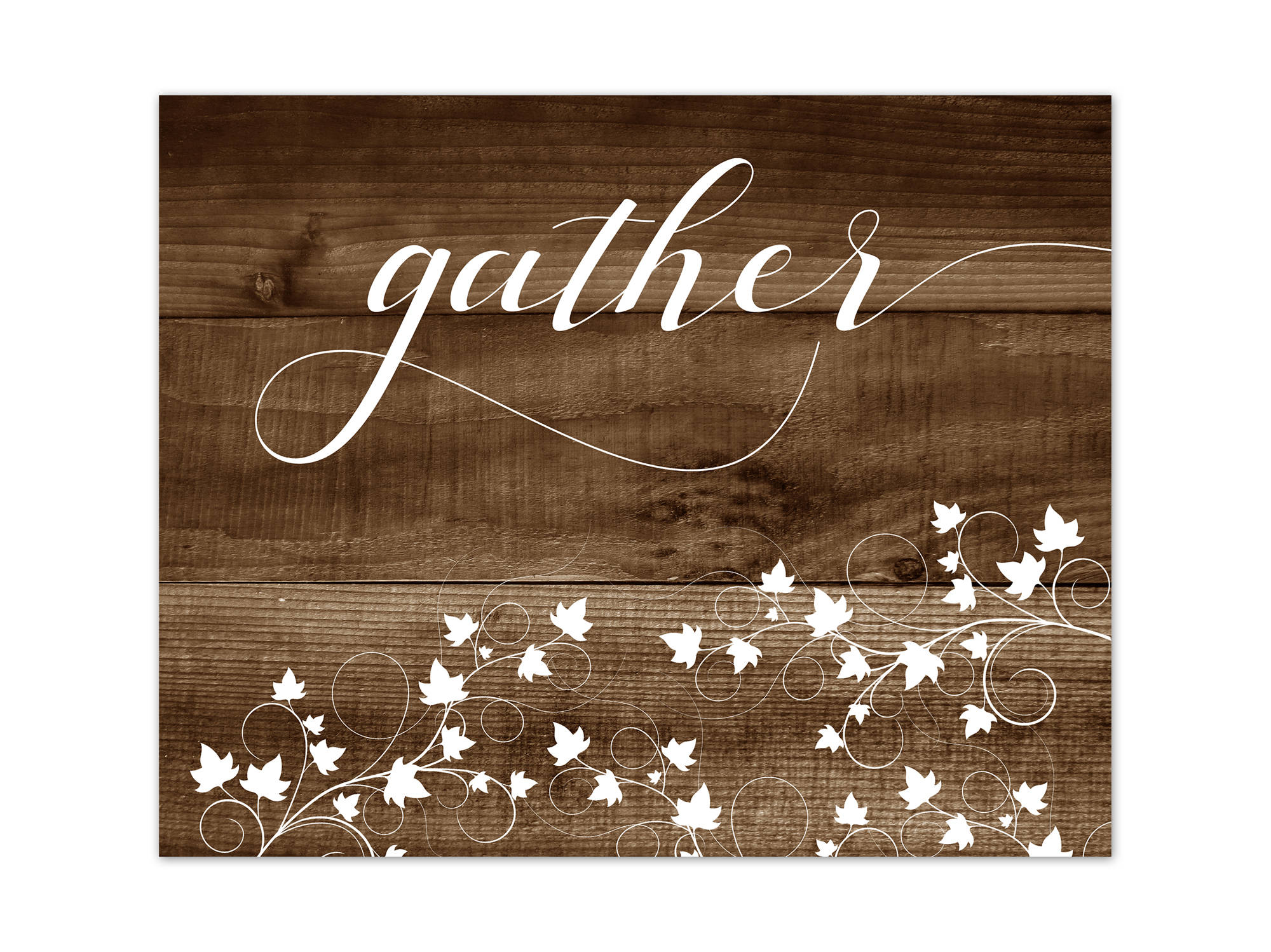 Brown Farmhouse Wall Art for Kitchen, Dining Room, Living Room - "Gather" Sign - HOME284