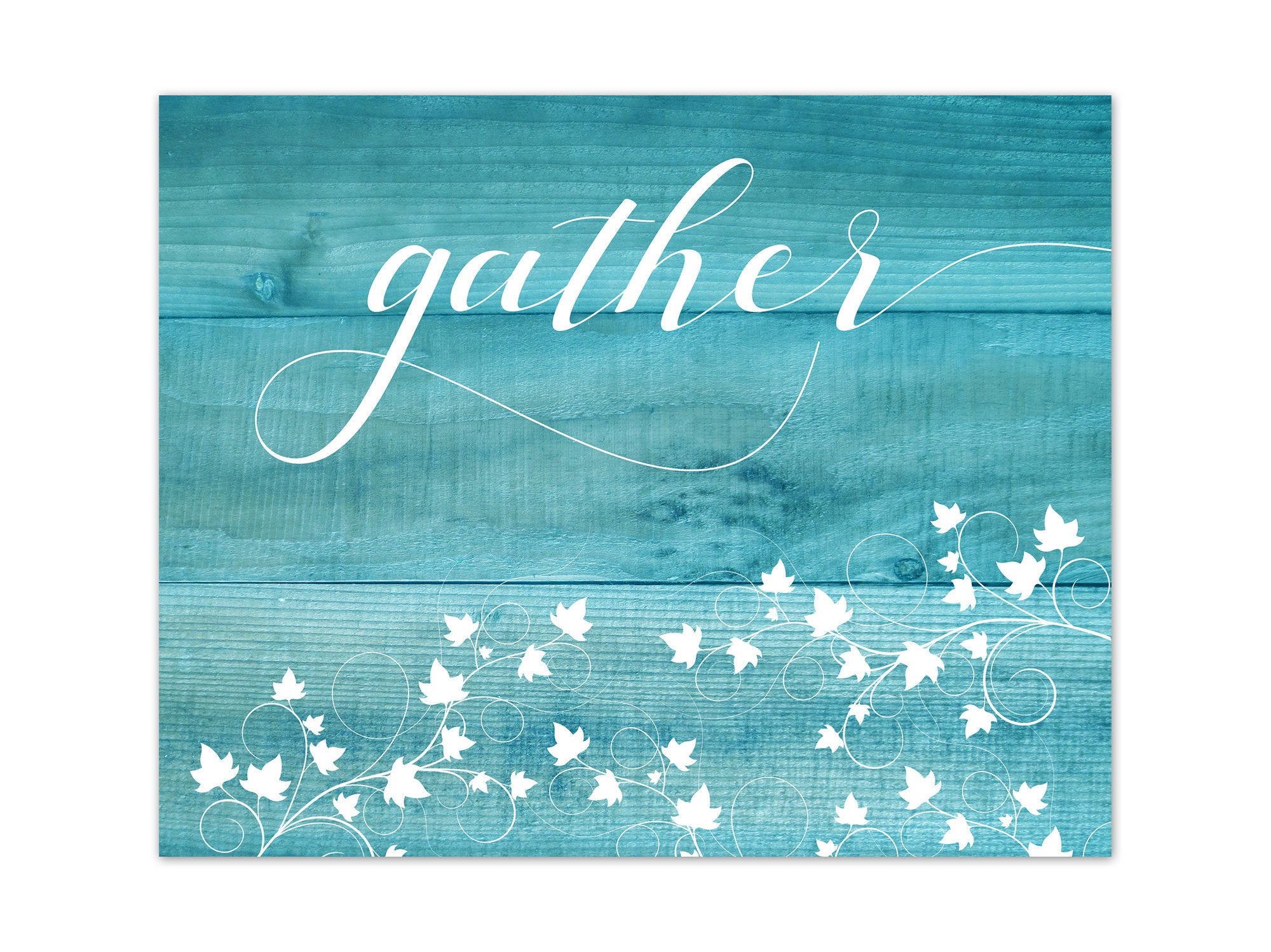 Aqua Farmhouse Wall Art for Kitchen, Dining Room, Living Room - "Gather" Sign - HOME286