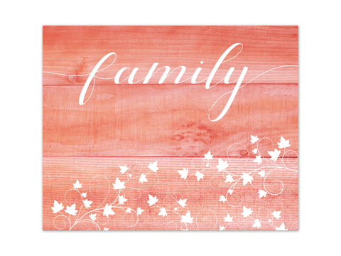 Coral Farmhouse Wall Art for Kitchen, Dining Room, Living Room - "Family" Sign - HOME288