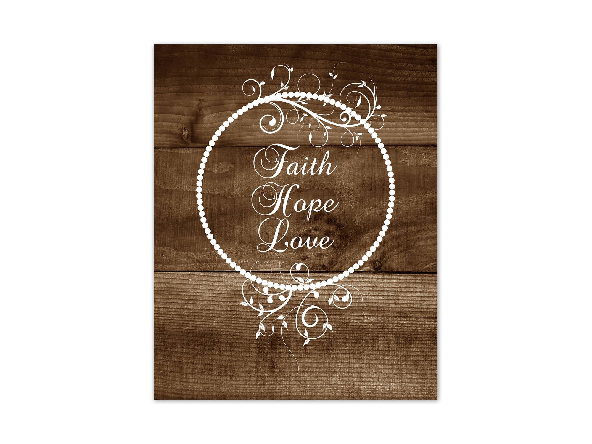 Brown Rustic Home Décor, Bible Verse Wreath Wall Art "Faith Hope Love" - HOME293
