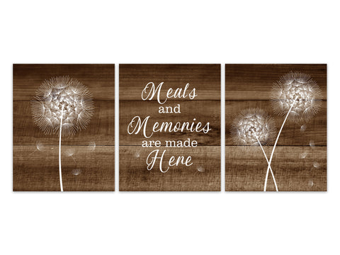 Rustic Kitchen CANVAS or PRINTS, Meals and Memories are Made Here, Dandelion Artwork, Kitchen Wall Art, Rustic Decor, Cabin Decor - HOME311