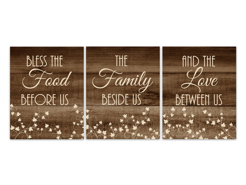 Bless The Food Before Us Kitchen Quote Art, Love Between Us Kitchen CANVAS or PRINTS, Rustic Dining Room Decor, Rustic Home Decor - HOME324