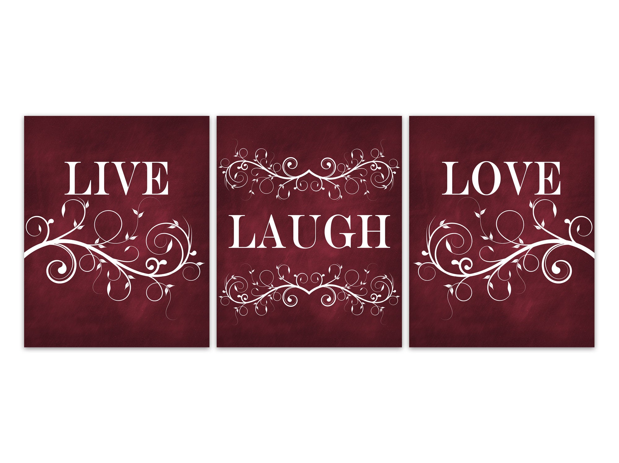 Home Decor Wall Art, Live Laugh Love Art, Burgundy Wall Art CANVAS, Bathroom Wall Decor, Bedroom Wall Art, Grunge Art Prints - HOME334