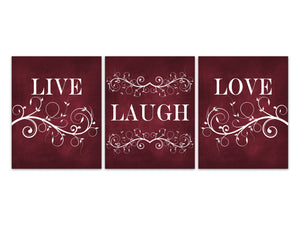 Home Decor Wall Art, Live Laugh Love Art, Burgundy Wall Art CANVAS, Bathroom Wall Decor, Bedroom Wall Art, Grunge Art Prints - HOME334