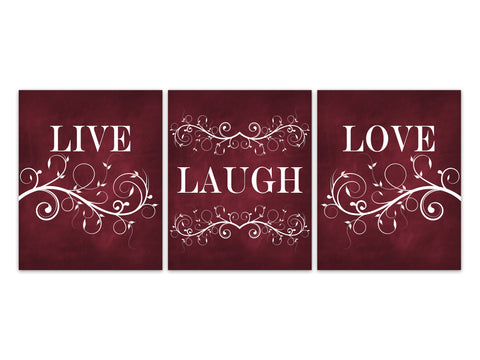 Home Decor Wall Art, Live Laugh Love Art, Burgundy Wall Art CANVAS, Bathroom Wall Decor, Bedroom Wall Art, Grunge Art Prints - HOME334