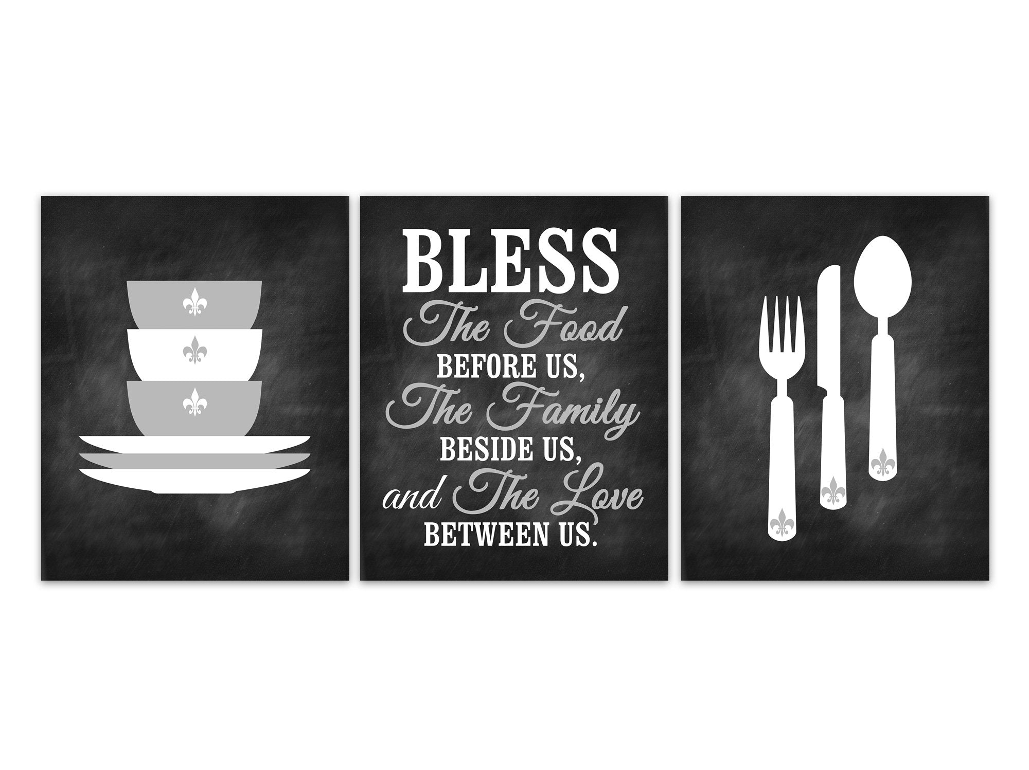 Bless The Food Before Us, Fleur De Lis Kitchen Quote Prints, Modern Home Decor CANVAS, Dining Room Decor, Chalkboard Kitchen Art - HOME346