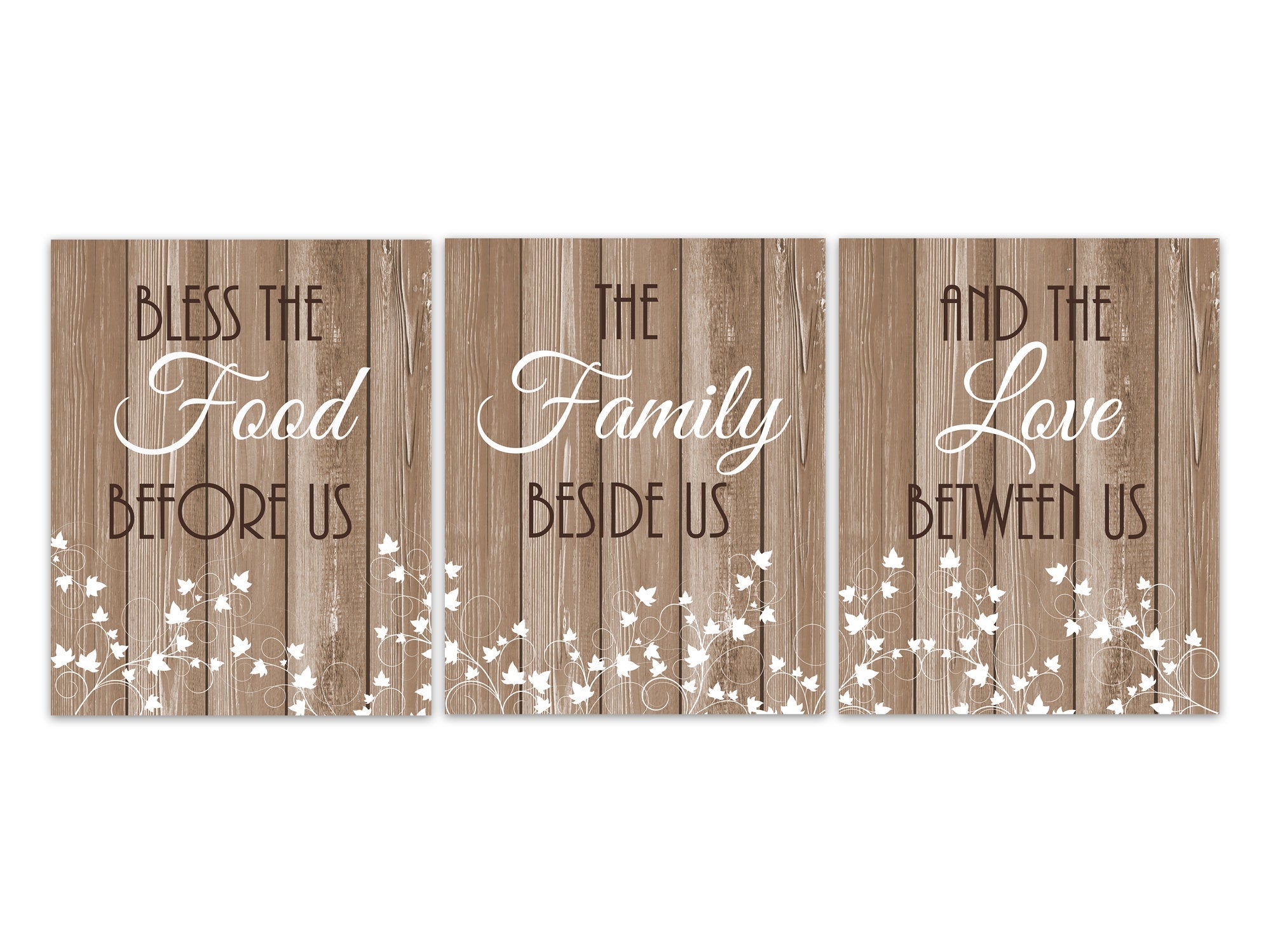 Brown Rustic Kitchen CANVAS or PRINTS, Bless The Food Signs, Kitchen Quote Art, Ivy Kitchen Decor, Farmhouse Dining Room Pictures - HOME353