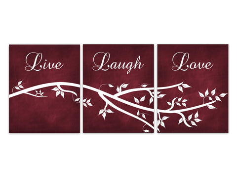 Live Laugh Love CANVAS, Burgundy Wall Art, Red Home Decor, Bathroom Wall Decor, Bedroom Wall Art, Nursery Wall Art, Wall Hangings - HOME357