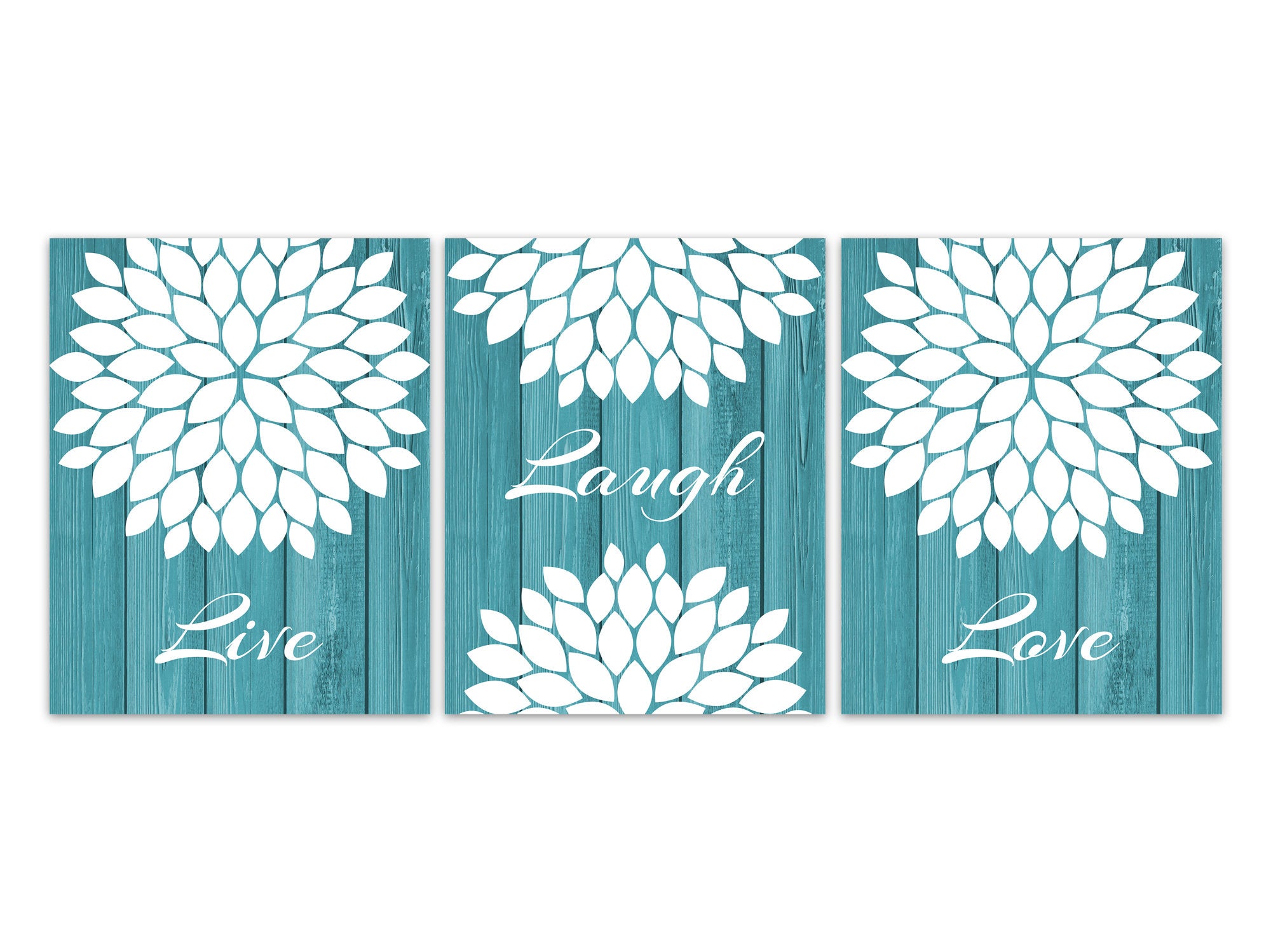 Live Laugh Love Rustic Wall Art Prints or CANVAS, Aqua Farmhouse Decor, Country Home, Living Room Decor, Set of 3 Bedroom Wall Art - HOME359