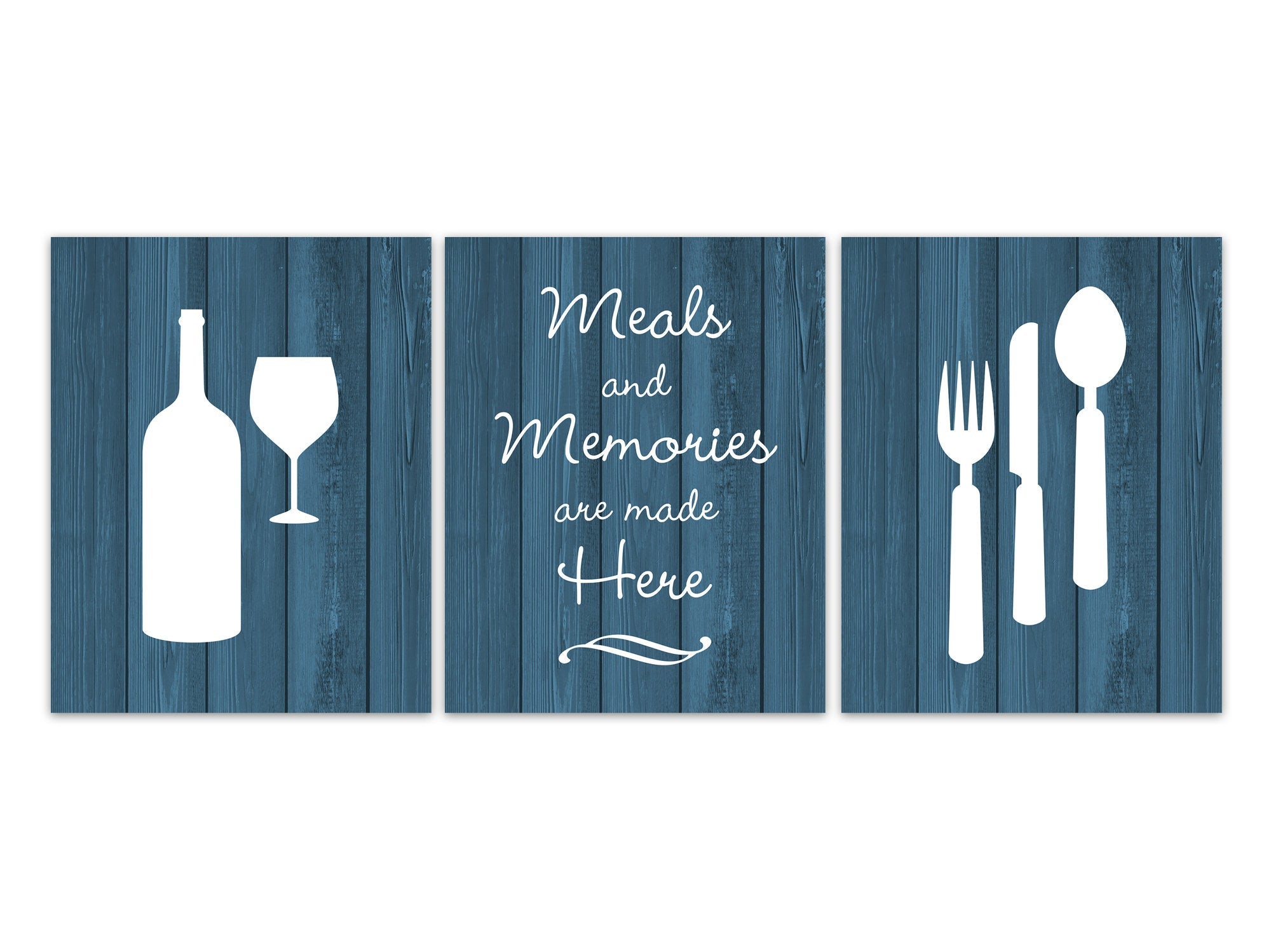 Teal Rustic Kitchen CANVAS or PRINTS, Fork and Spoon Wall Decor, Wine Glass Art, Meals and Memories Are Made Here Kitchen Quote - HOME364