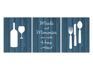 Teal Rustic Kitchen CANVAS or PRINTS, Fork and Spoon Wall Decor, Wine Glass Art, Meals and Memories Are Made Here Kitchen Quote - HOME364